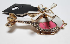 Enameled Color and Rhinestone Bling Helicopter Keychain