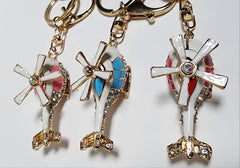 Enameled Color and Rhinestone Bling Helicopter Keychain