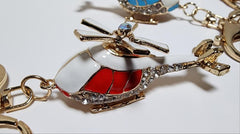 Enameled Color and Rhinestone Bling Helicopter Keychain