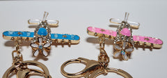 Enameled Color and Rhinestone Bling Airplane Keychain