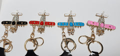 Enameled Color and Rhinestone Bling Airplane Keychain