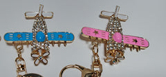 Enameled Color and Rhinestone Bling Airplane Keychain