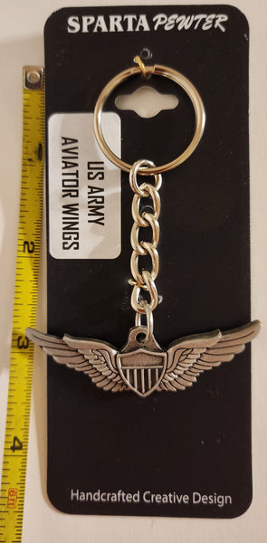 Llavero de peltre con alas de aviador y piloto del ejército de EE. UU.