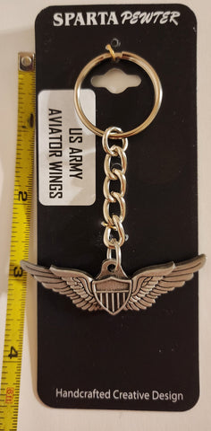US Army Pilot Aviator Wings Pewter Keychain