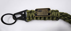 Army Olive Drab Green Braided Paracord with Metal USA Flag Tag Lanyard