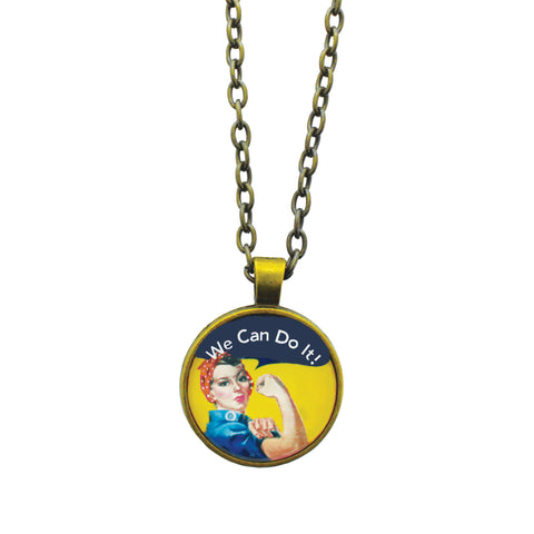 Rosie the Riveter Medallion Brass Necklace