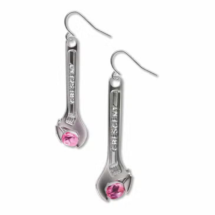 Wrenches For Wenches - Pink Crystal Earrings