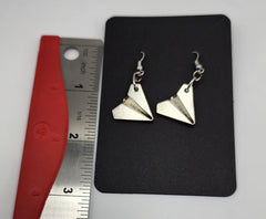 Silver Folded "Paper" Airplane Charm Dangle Earrings