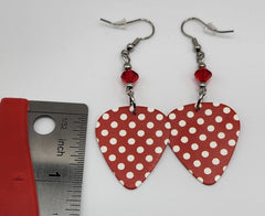 Rosie the Riveter Red & White Polka Dot Guitar Pick Earrings with Red Swarovski Crystals