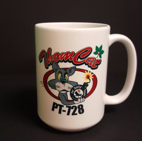Taza de cerámica con el logotipo del barco Thomcat PT-728 de la Segunda Guerra Mundial