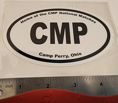 Pegatina con el acrónimo europeo "CMP" (Camp Perry) de forma ovalada