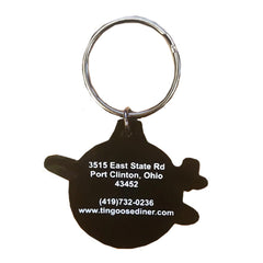 Tin Goose Diner PVC keychain - view of the back 