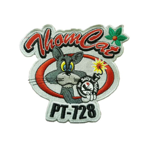 PT-728 Thomcat Logo Patch. The PT-728 Thomcat Logo is the official logo for Liberty Aviation Museum's WWII PT-728 Thomcat boat.
