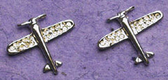 Silver Crystal Airplane Post Earrings