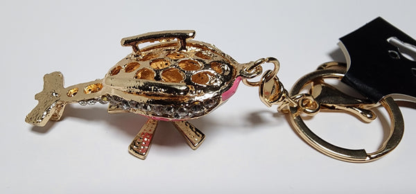 Enameled Color and Rhinestone Bling Helicopter Keychain Pink