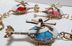 Enameled Color and Rhinestone Bling Helicopter Keychain