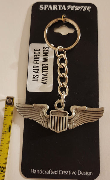 US Air Force Pilot Aviator Wings Pewter Keychain
