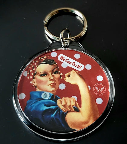 Rosie the Riveter We Can Do It Red/White Polka Dot LAM Logo Acrylic Keychain
