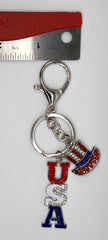 USA Lettering Patriotic Top Hat Bling Bling Metal Keychain