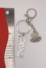 USA Lettering Patriotic Top Hat Bling Bling Metal Keychain