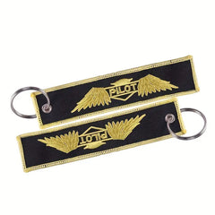 Pilot with Gold Wings Embroidered Keychain