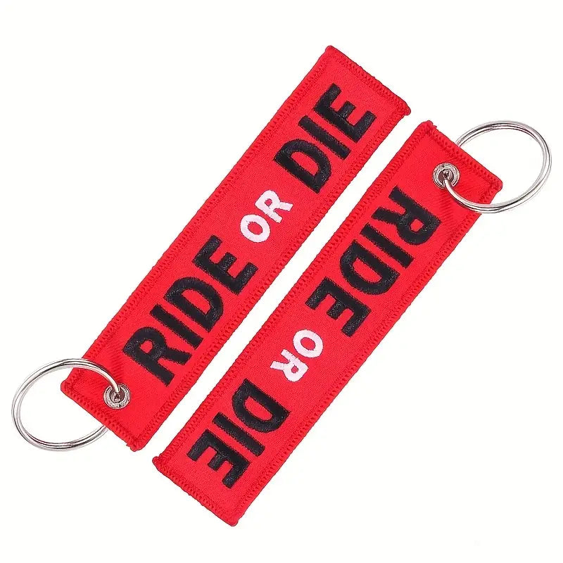 Ride or Die Red Embroidered Keychain