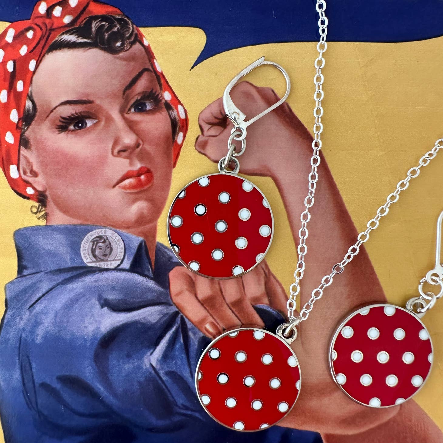 Rosie the Riveter Polka Dot Earrings