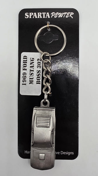1969 Ford Mustang Boss 302 3D Pewter Keychain