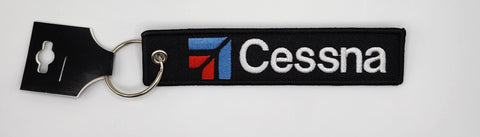 Cessna Logo White/Black Embroidered Keychain