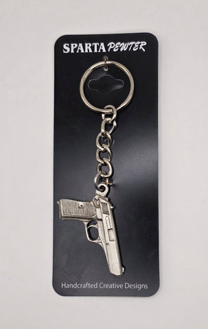 9mm Pistol Pewter Keychain