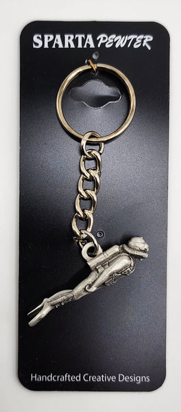 Scuba Diver Frogman 3D Pewter Keychain