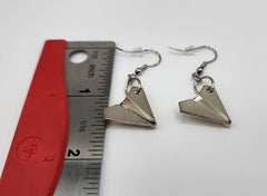 Silver Folded "Paper" Airplane Charm Dangle Earrings