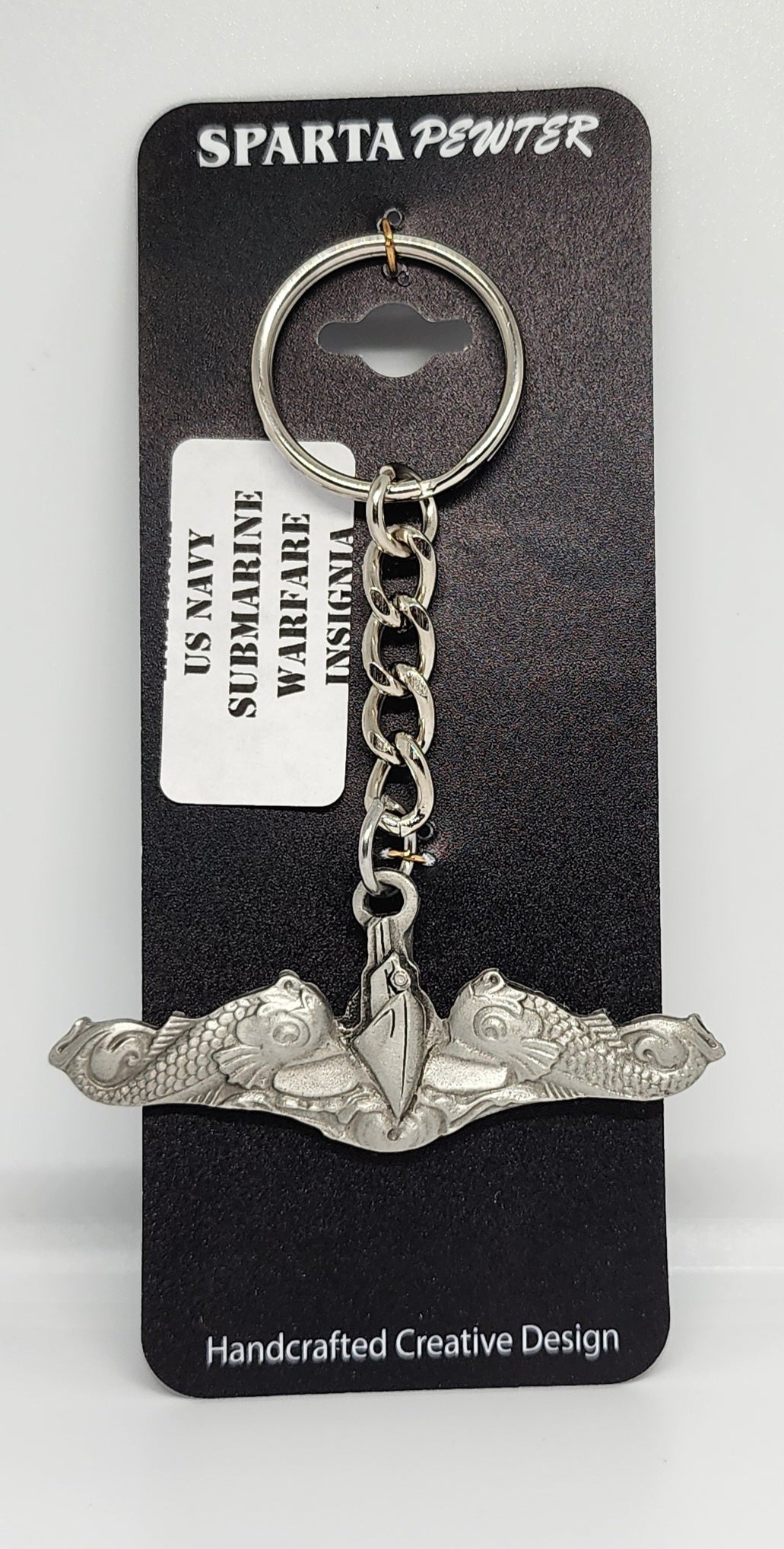 US Navy (USN) Submariners Silver Dolphin Warfare Insignia Pewter Keychain