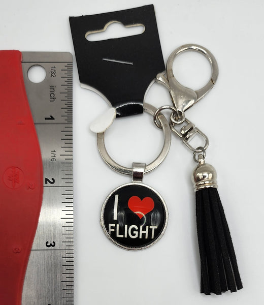 I Love Flight Dome Clip Keychain
