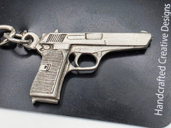 9mm Pistol Pewter Keychain
