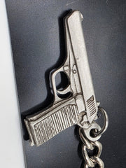9mm Pistol Pewter Keychain
