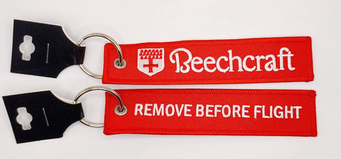 Beechcraft Logo White/Red Embroidered Keychain