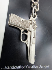 9mm Pistol Pewter Keychain