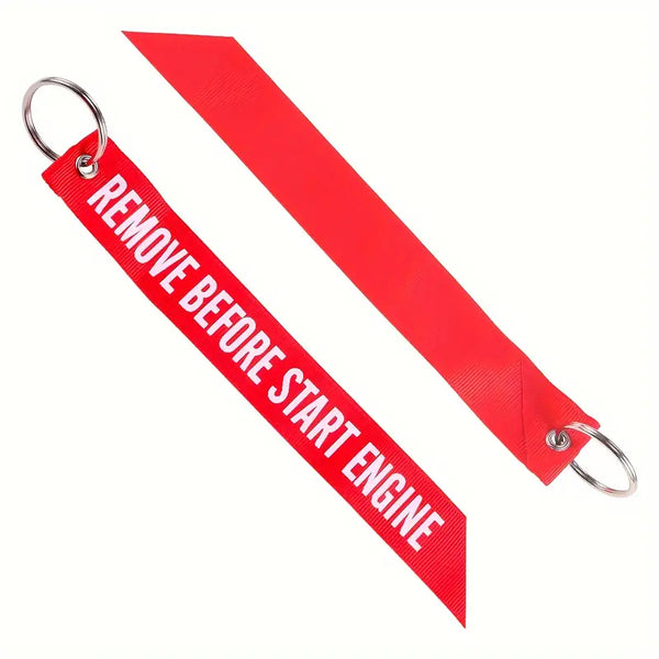 Remove Before Start Engine Ribbon Keychain