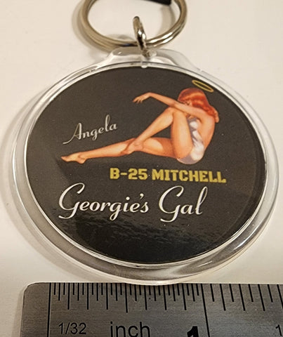 B-25 "Georgie's Gal" Angela (The Angel) Nose Art Airplane Round Acrylic Keychain