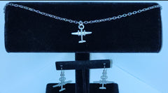WWII North American Aviation B-25 Mitchell Bomber Pewter Airplane Necklace & Earrings Set