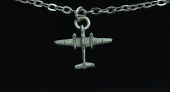 WWII North American Aviation B-25 Mitchell Bomber Pewter Airplane Necklace & Earrings Set