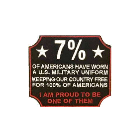 3" wide diameter embroidered velcro patch Proud to be one of the 7% logo.