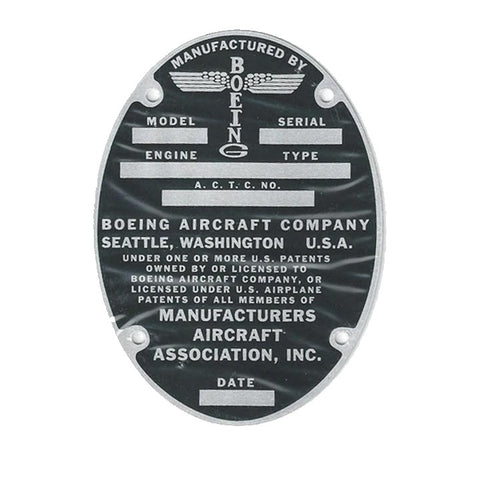 Boeing B-17 Data Plate Reproduction