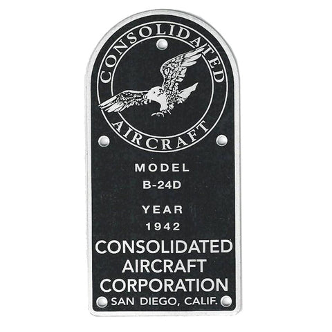 Consolidated Aircraft B-24D Data Plate Reproduction