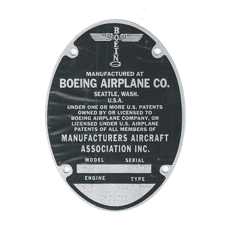 Boeing B-29 Data Plate Reproduction