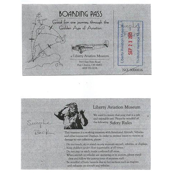 iberty Aviation Museum gift admission "boarding pass" ticket
