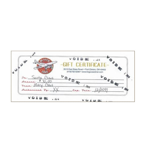 $30.00 Tin Goose Diner Gift Certificate