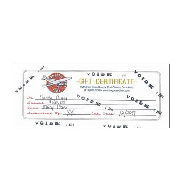 $50 Tin Goose Diner Gift Certificate