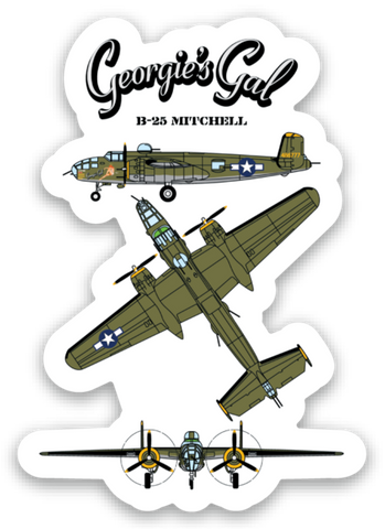 B-25 "Georgie's Gal" Line Art Flat Mini Sticker